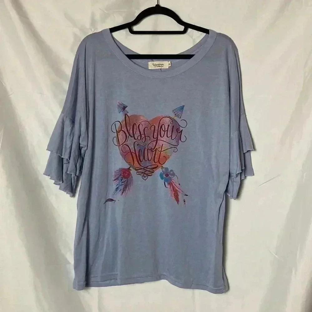 Wanderer bless your‎ heart with ruffle sleeve top